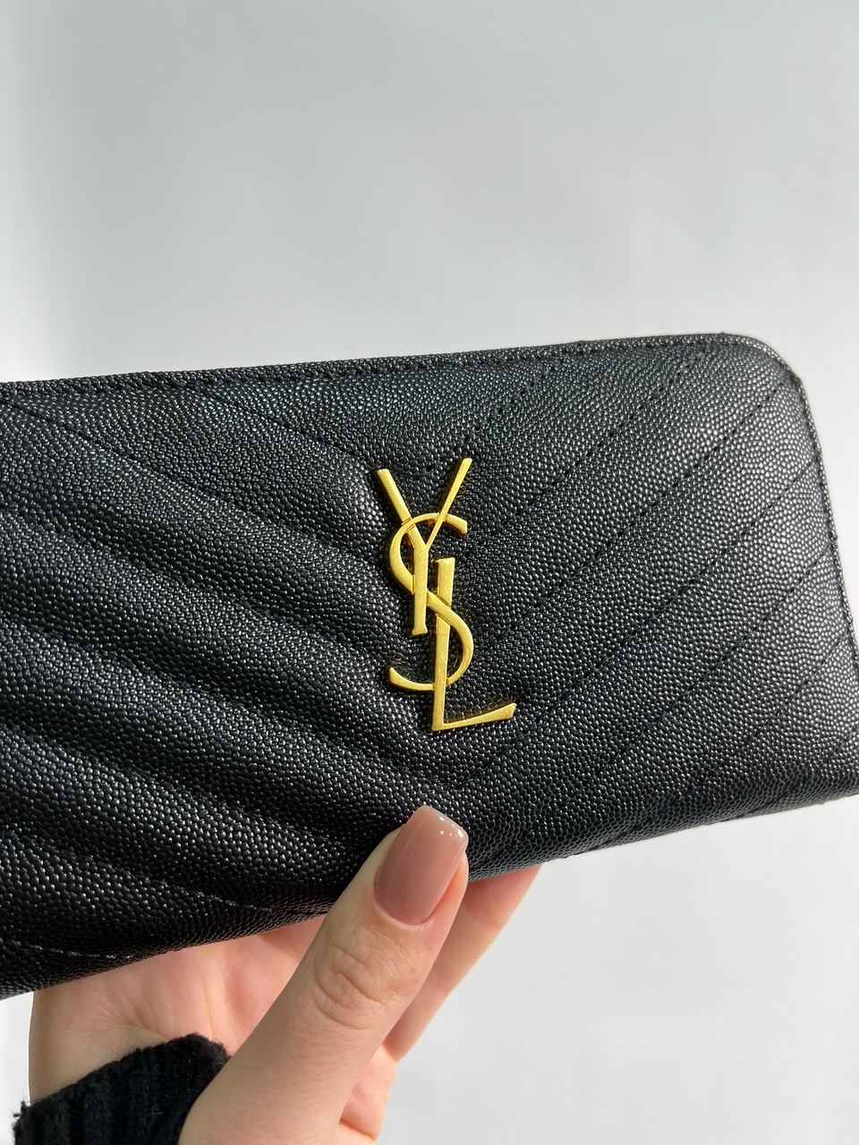 Saint Laurent Plain Leather Long Wallet Black/Gold - 9