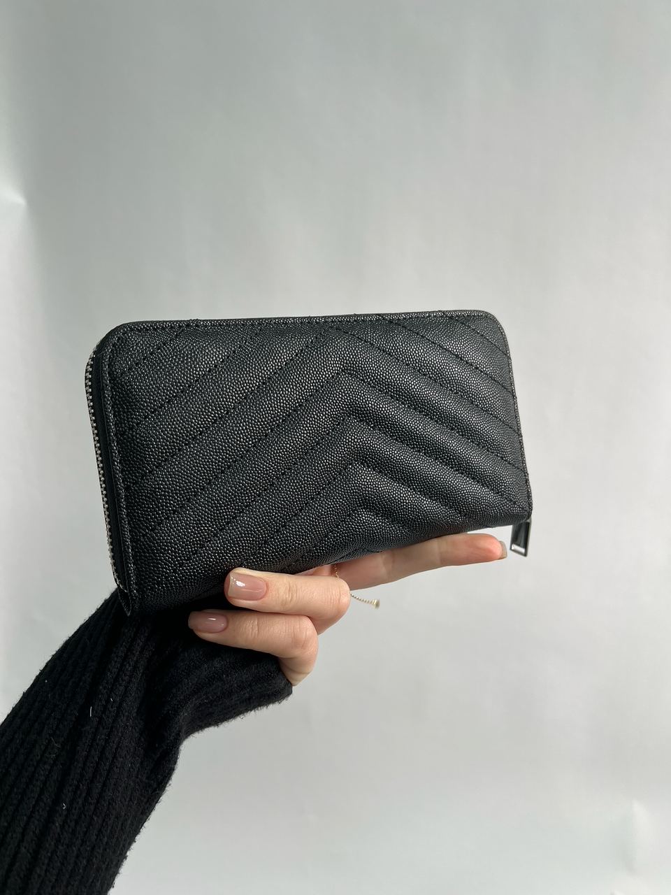 Saint Laurent Plain Leather Long Wallet Black/Silver - 10