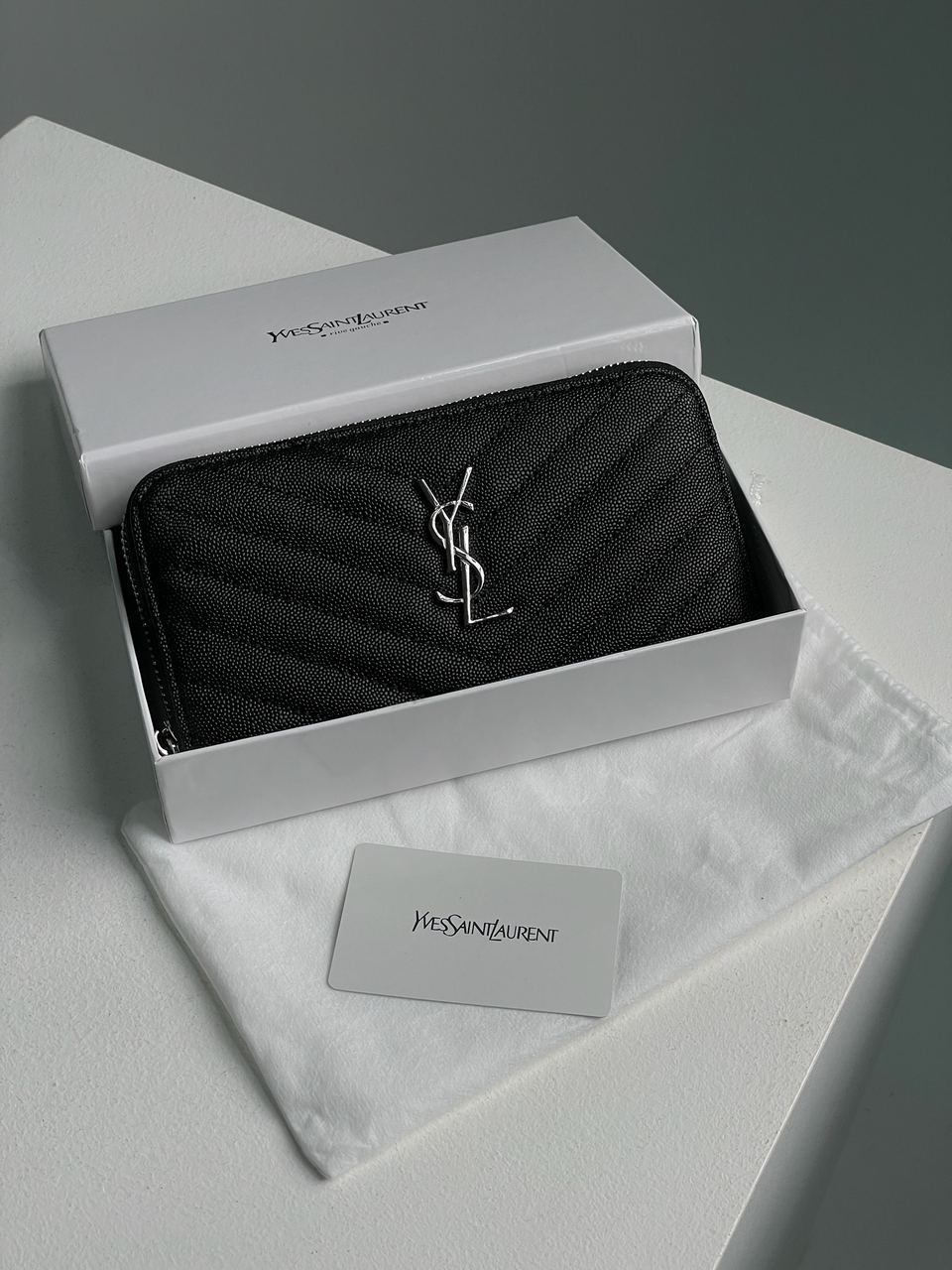 Saint Laurent Plain Leather Long Wallet Black/Silver - 2