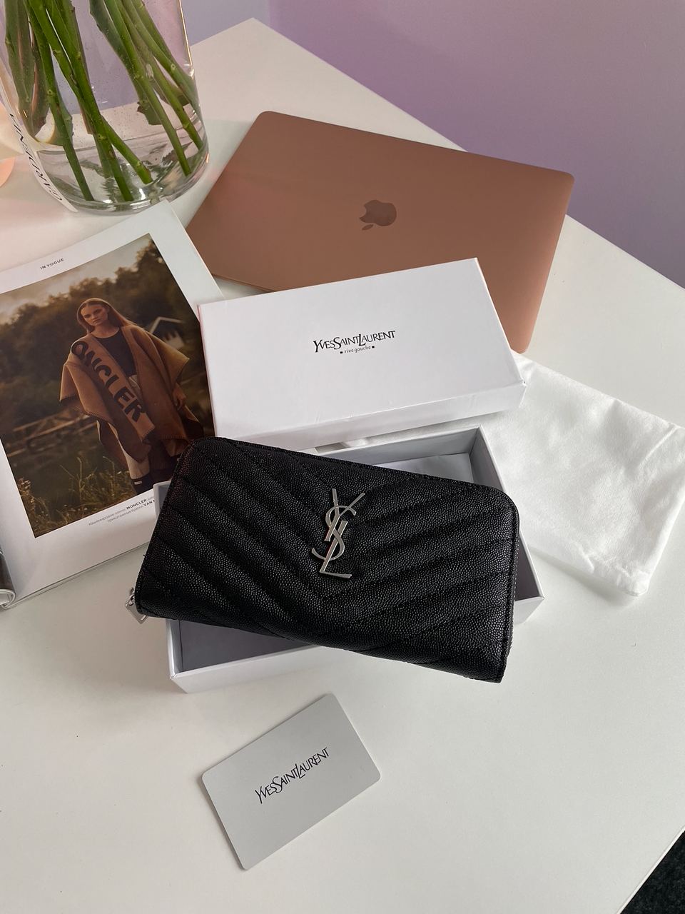 Saint Laurent Plain Leather Long Wallet Black/Silver - 4