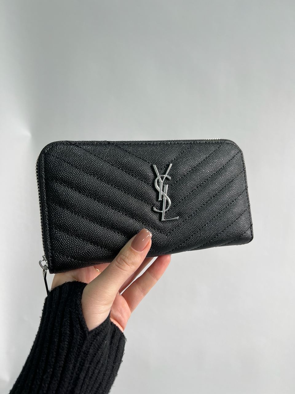 Saint Laurent Plain Leather Long Wallet Black/Silver - 7