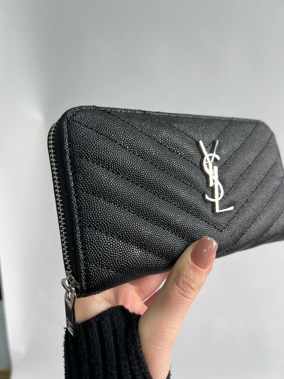 Saint Laurent Plain Leather Long Wallet Black/Silver - 9