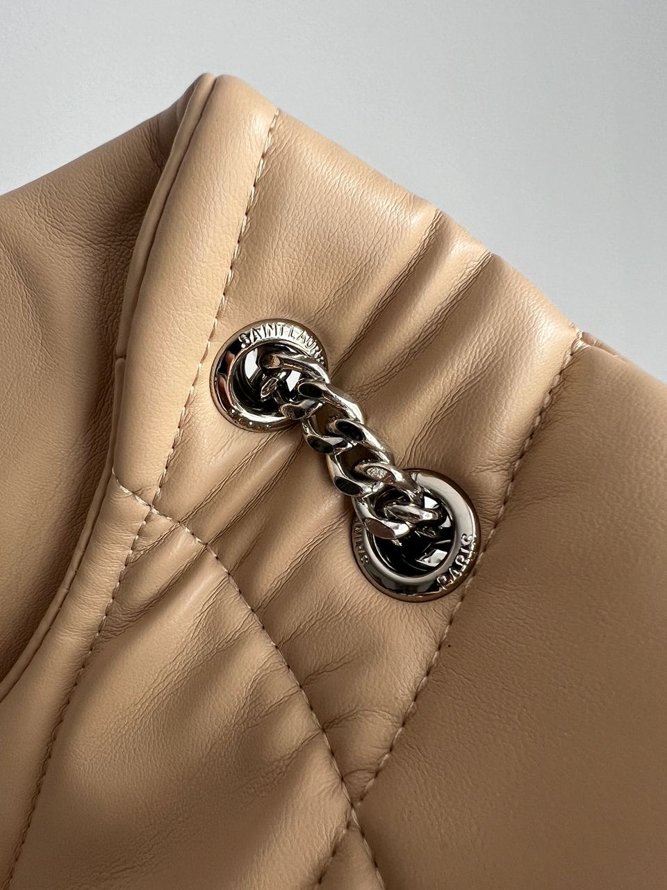 Saint Laurent Puffer Small in Nappa Leather Beige Silver Chain - 4
