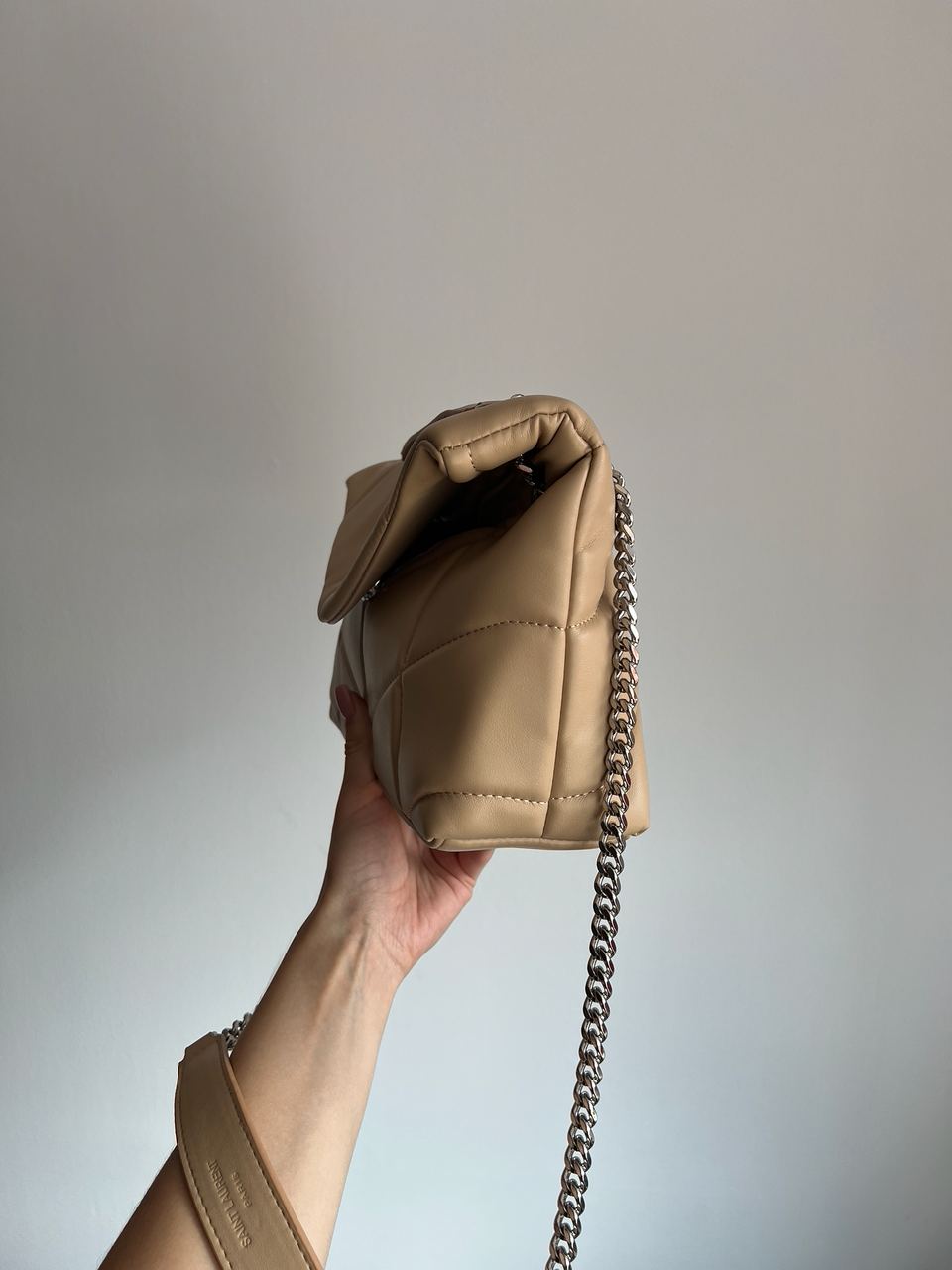 Saint Laurent Puffer Small in Nappa Leather Beige Silver Chain - 7