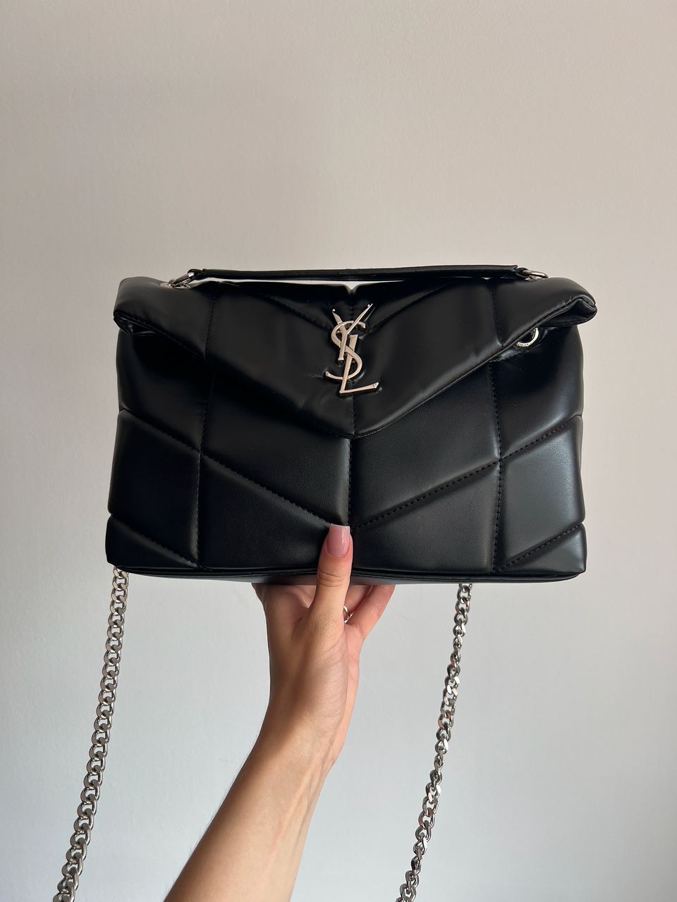 Saint Laurent Puffer Small in Nappa Leather Black Silver Chain - 4