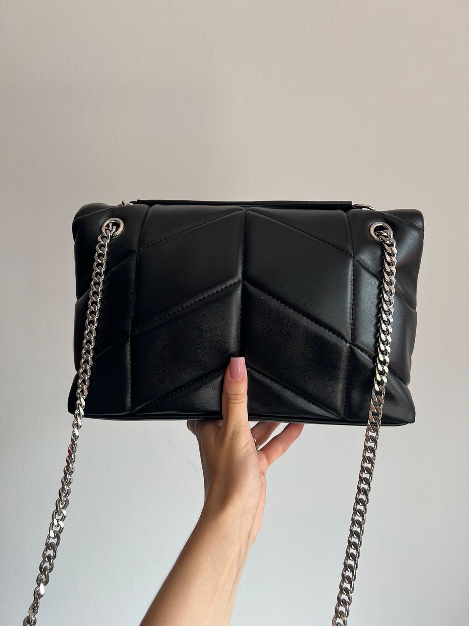 Saint Laurent Puffer Small in Nappa Leather Black Silver Chain - 6