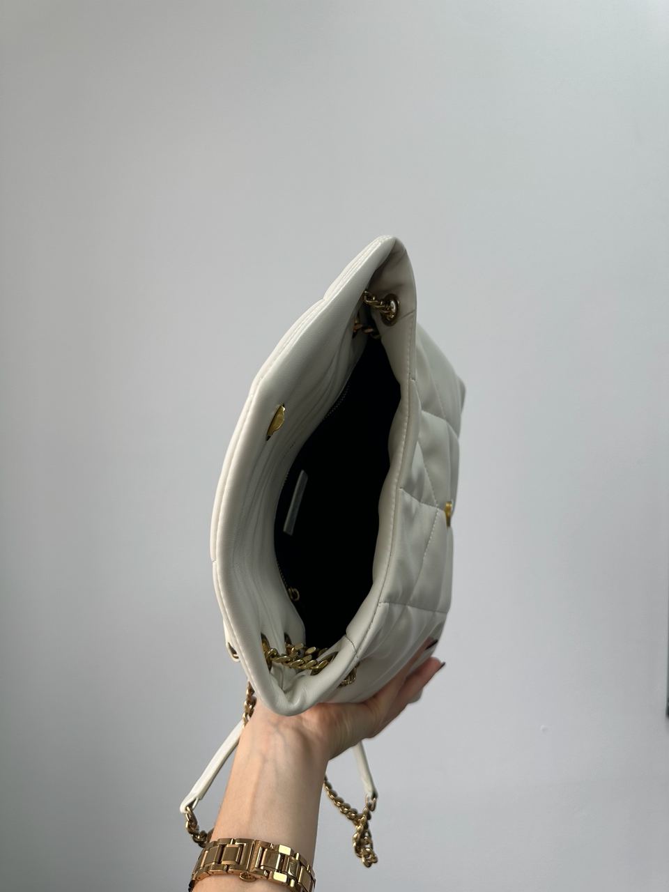 Saint Laurent Puffer Small in Nappa Leather Cream Gold Chain - 10