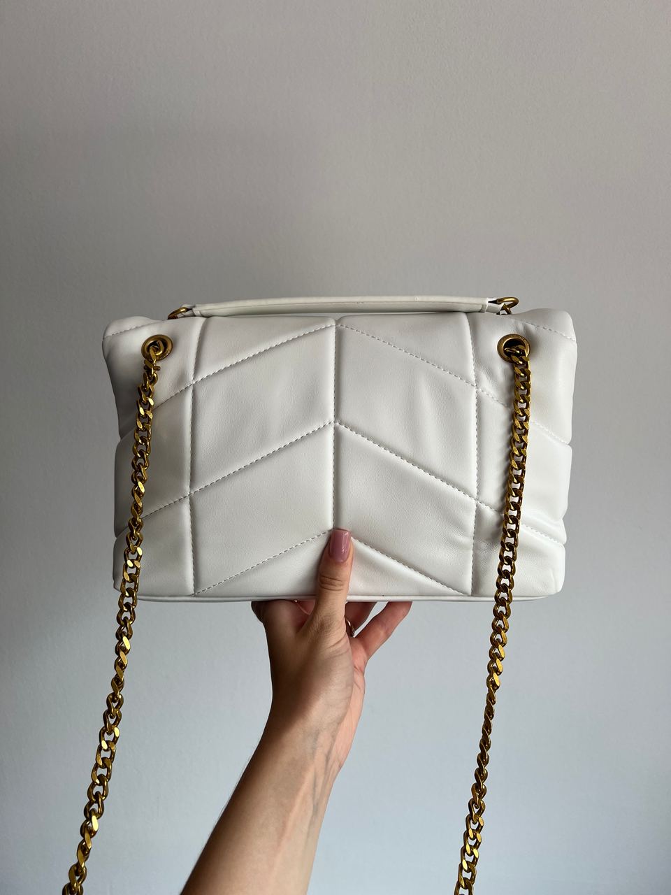 Saint Laurent Puffer Small in Nappa Leather White Gold Chain - 6