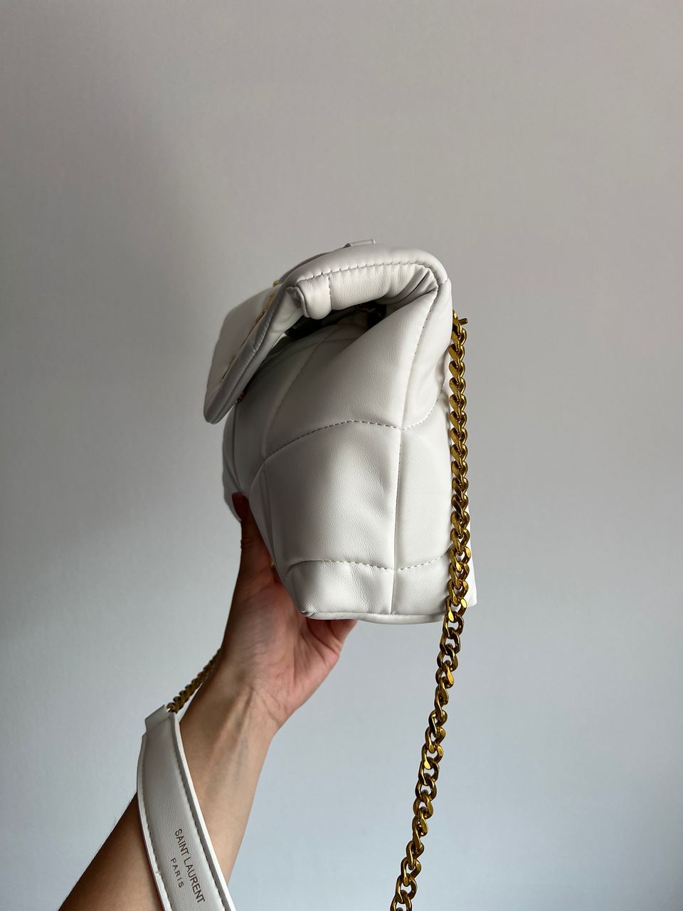 Saint Laurent Puffer Small in Nappa Leather White Gold Chain - 7