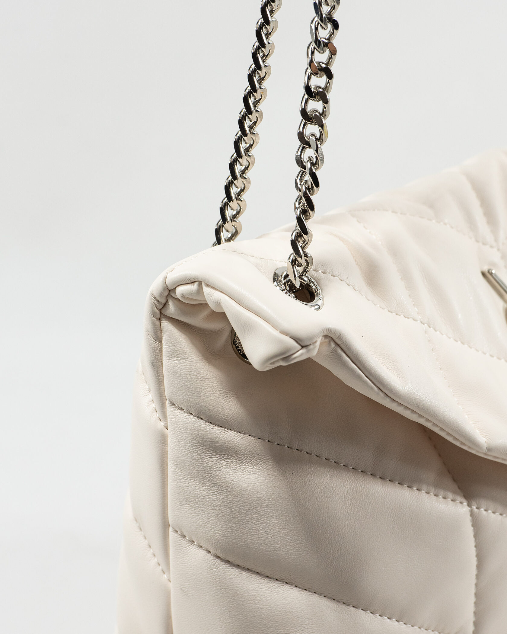 Saint Laurent Puffer Small in Nappa Leather White Silver Chain - 10