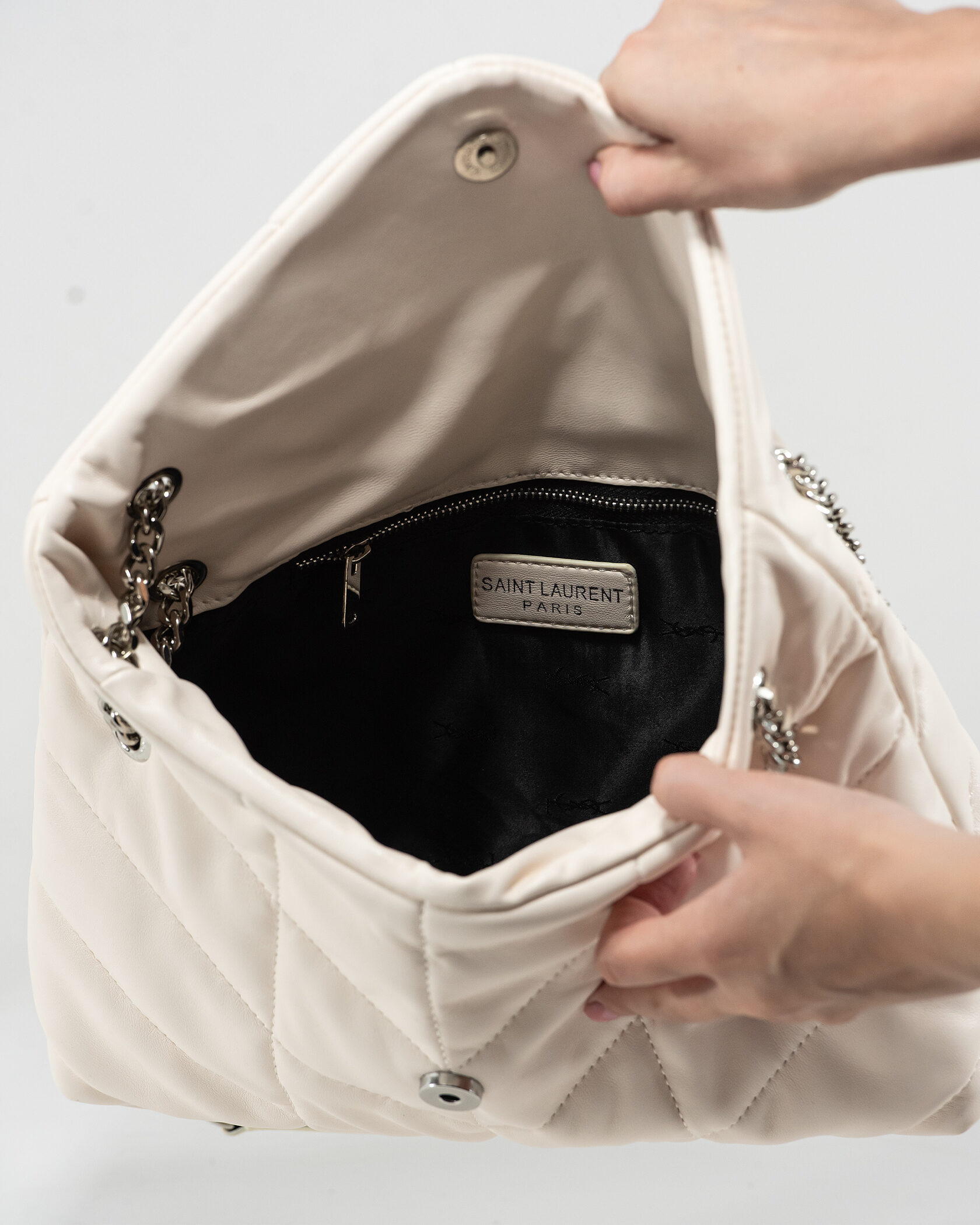 Saint Laurent Puffer Small in Nappa Leather White Silver Chain - 14