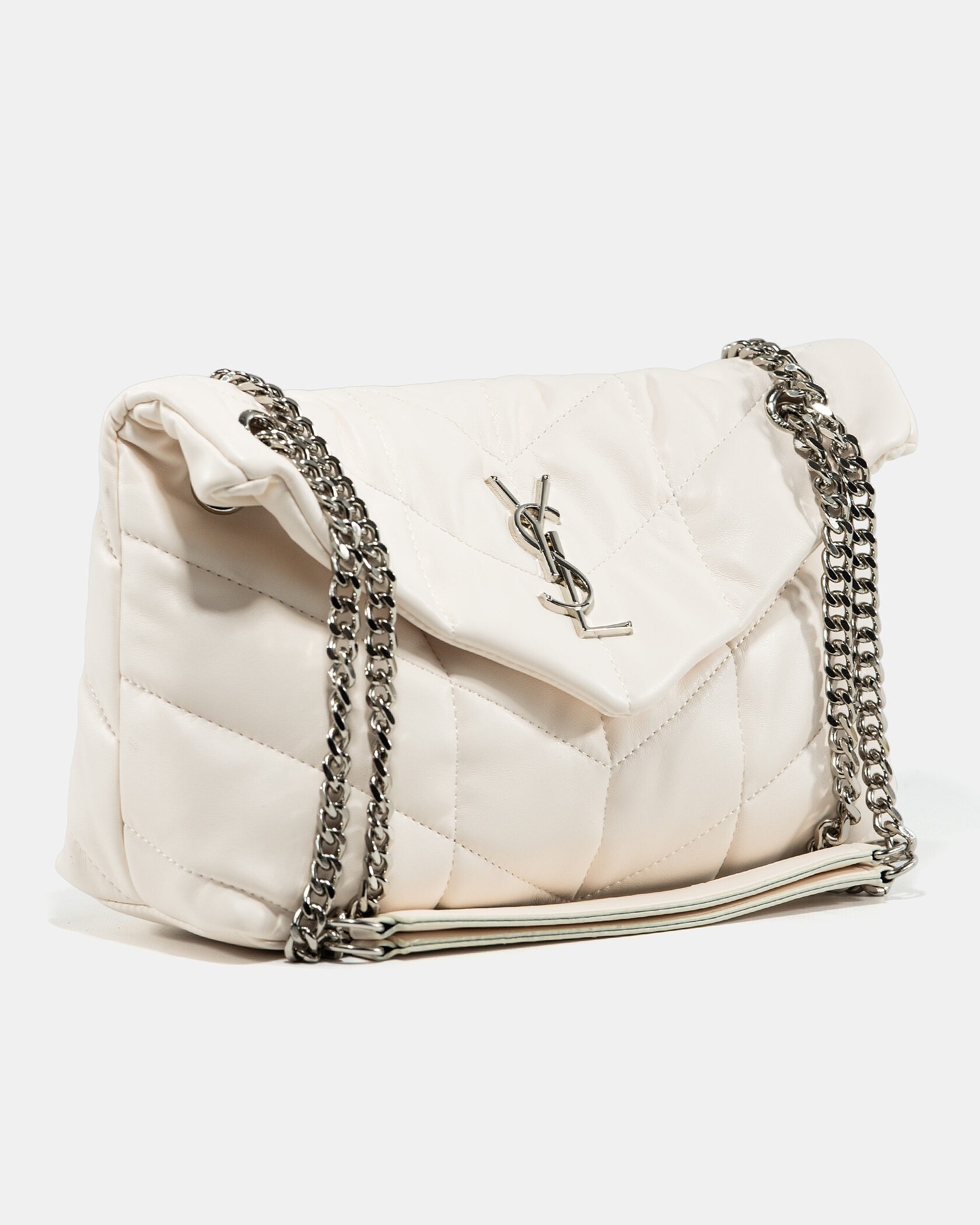 Saint Laurent Puffer Small in Nappa Leather White Silver Chain - 5