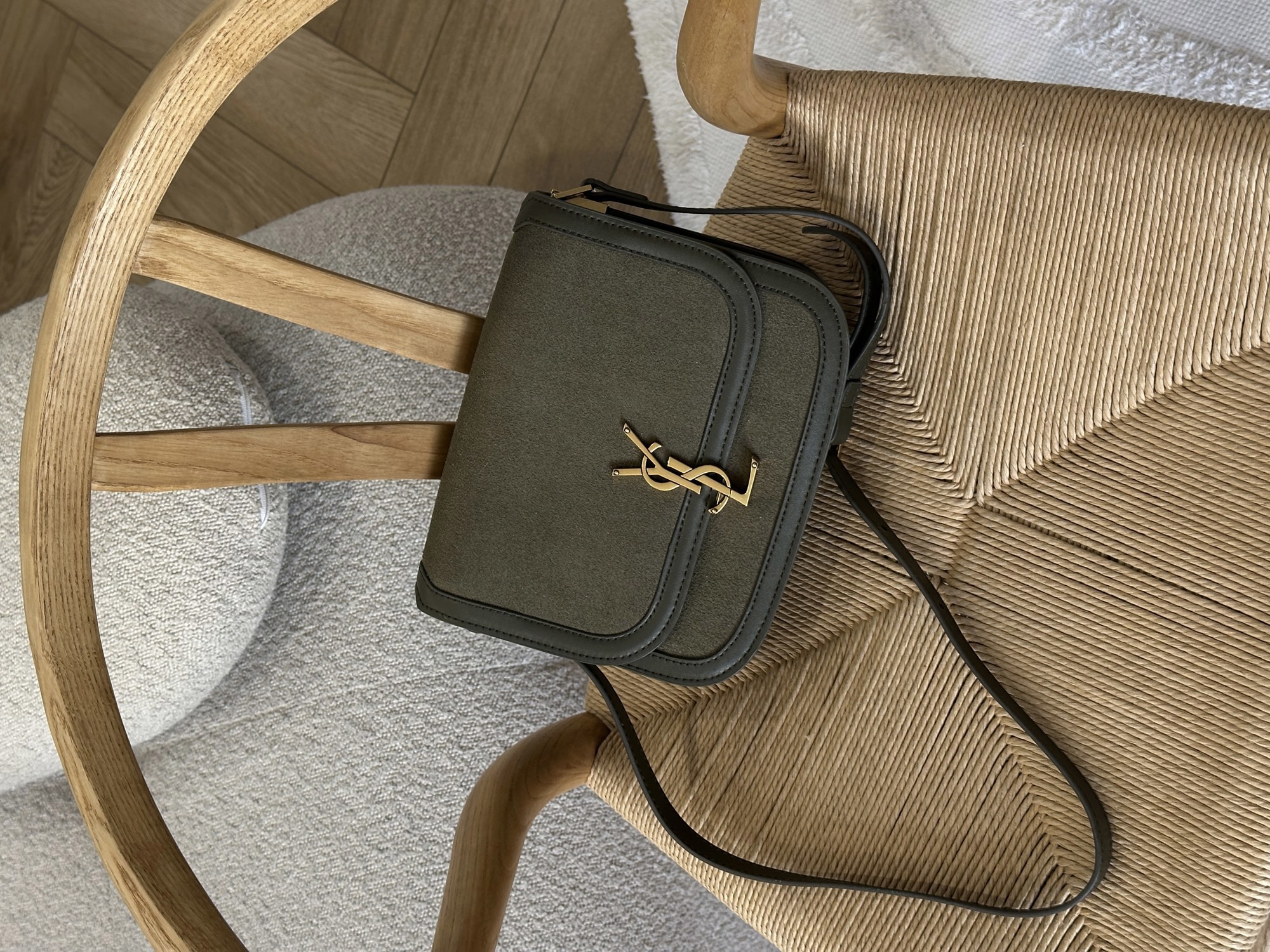 Saint Laurent Solferino Large Green/Gold Suede - 13