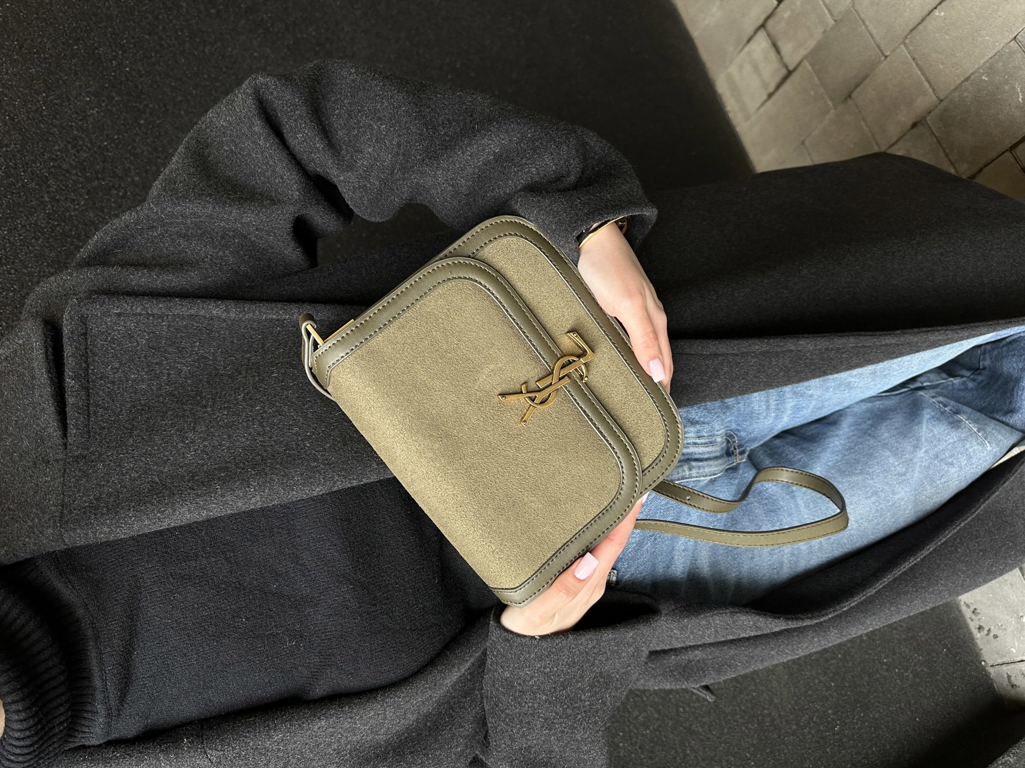 Saint Laurent Solferino Large Green/Gold Suede - 7