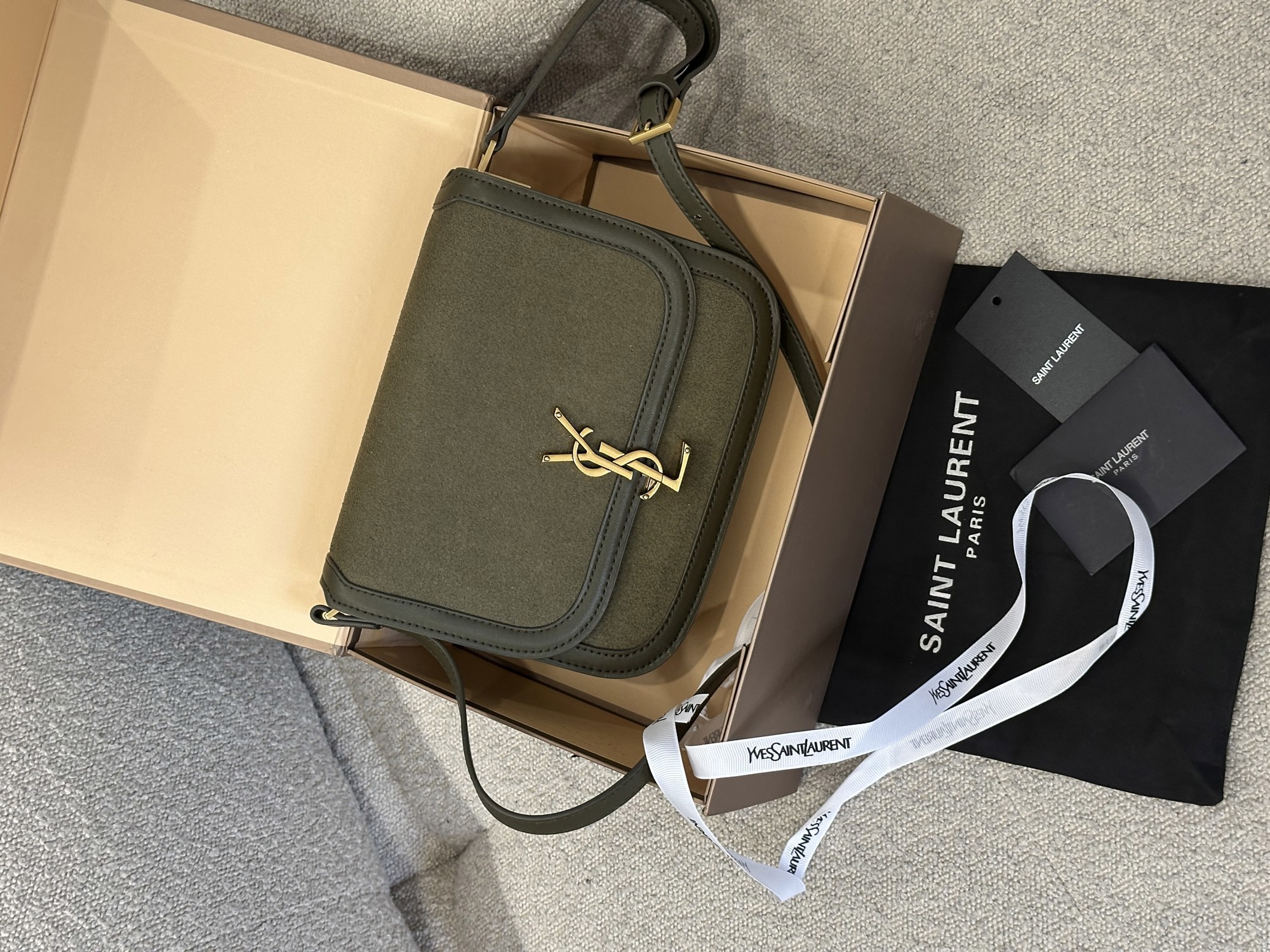 Saint Laurent Solferino Large Green/Gold Suede - 12