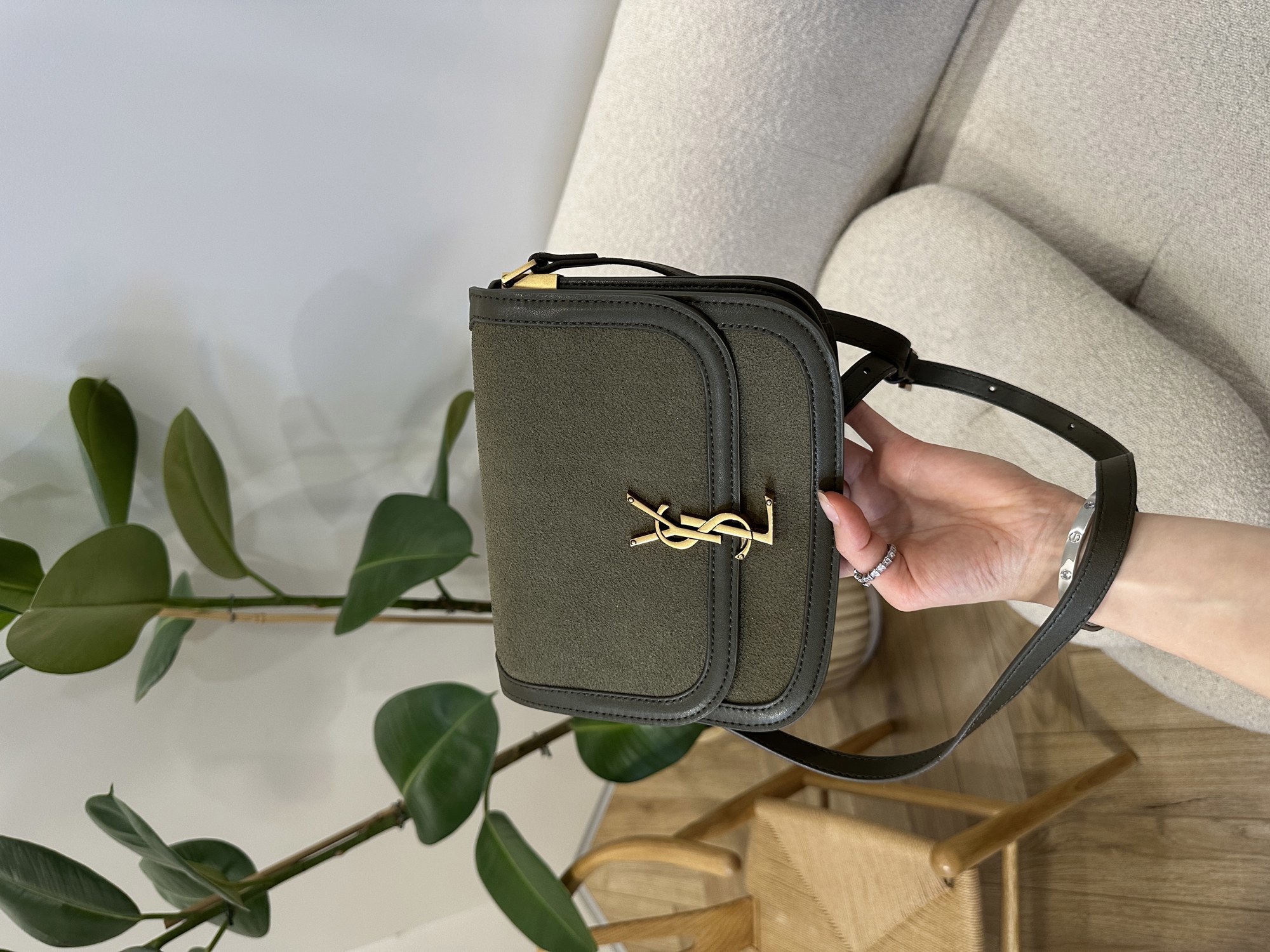 Saint Laurent Solferino Large Green/Gold Suede - 15