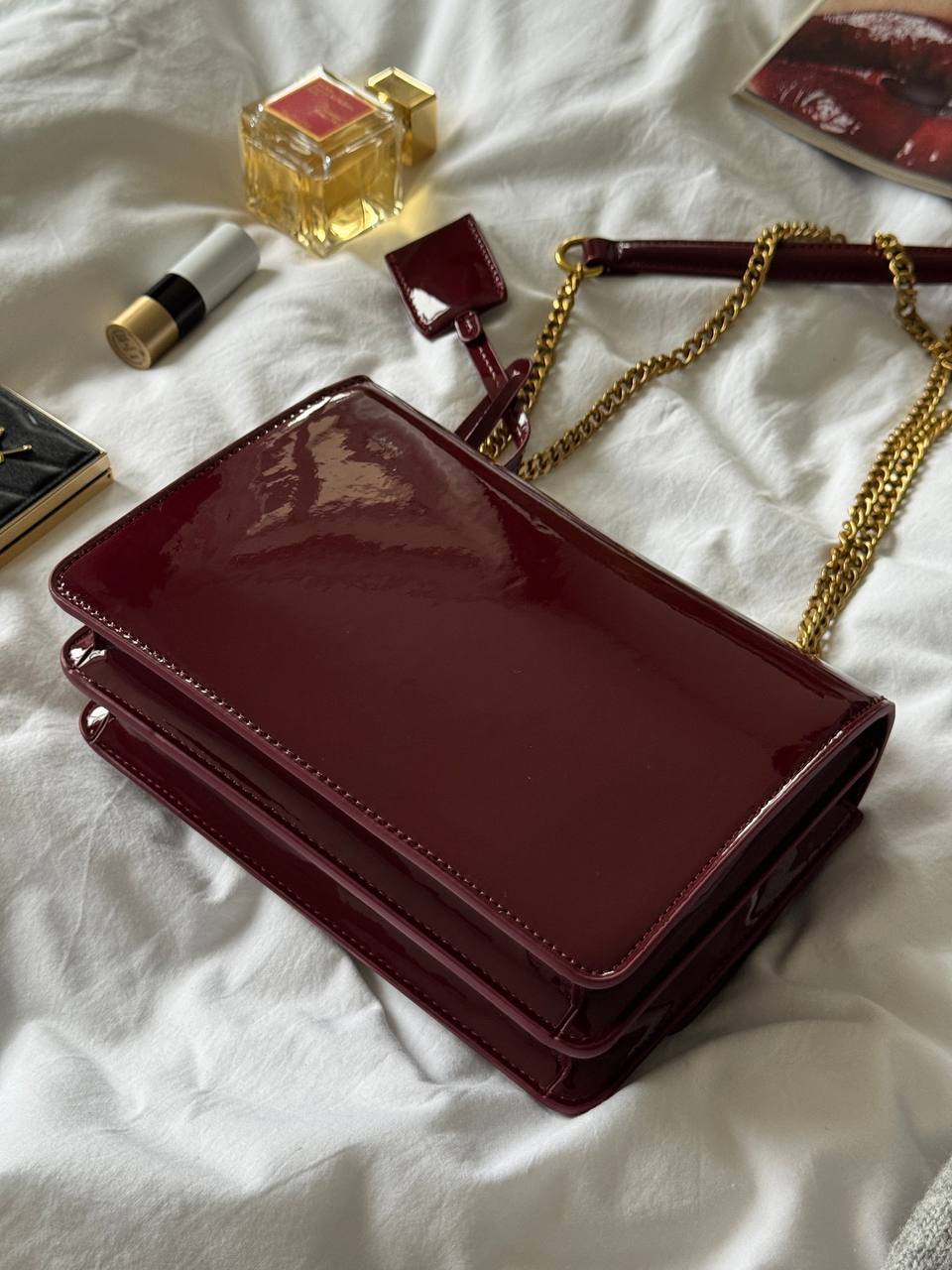 Saint Laurent Sunset Lacquered Leather Burgundy - 11