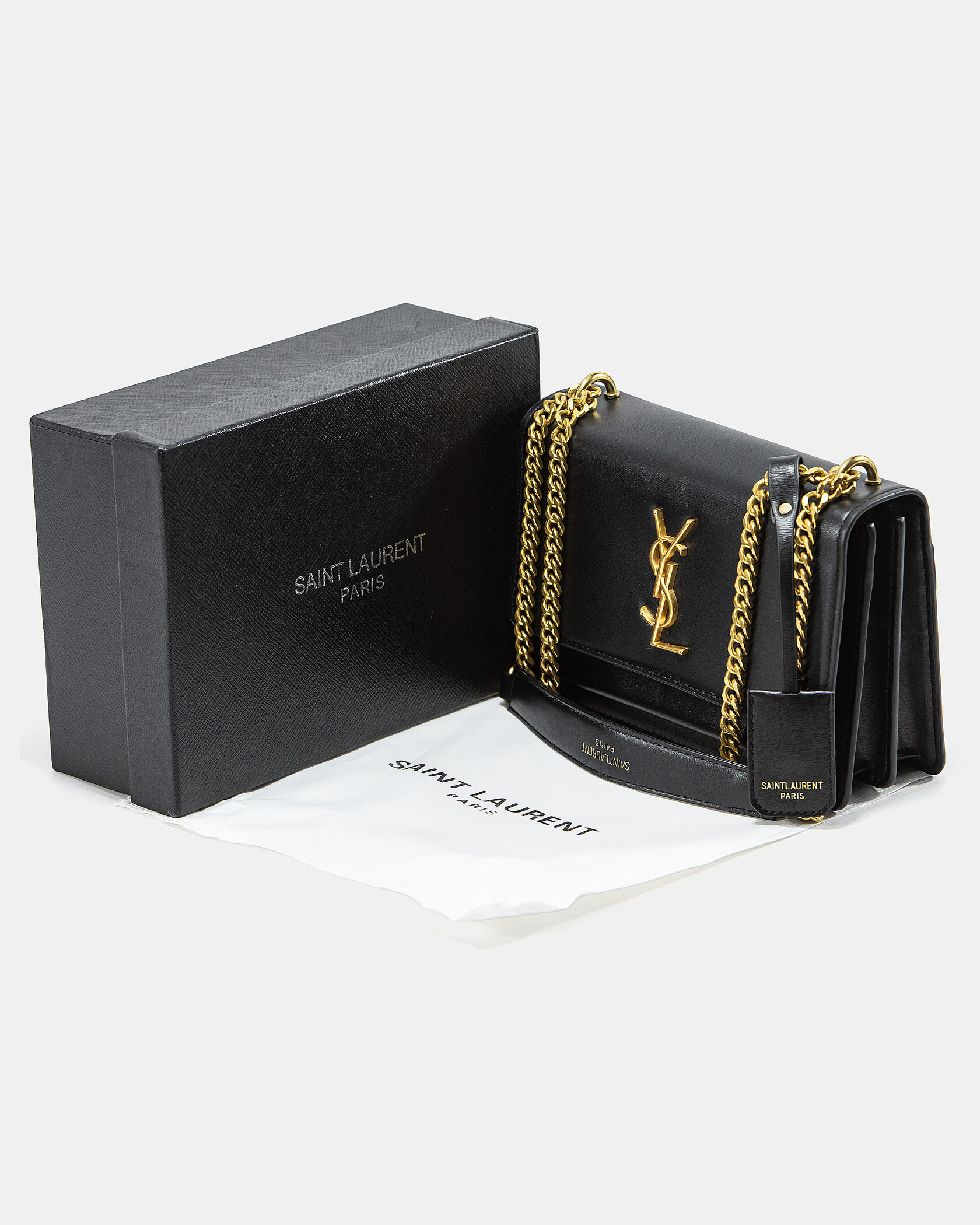 Saint Laurent Sunset Small Shoulder Bag in Black Leather with Gold Hardware - 2