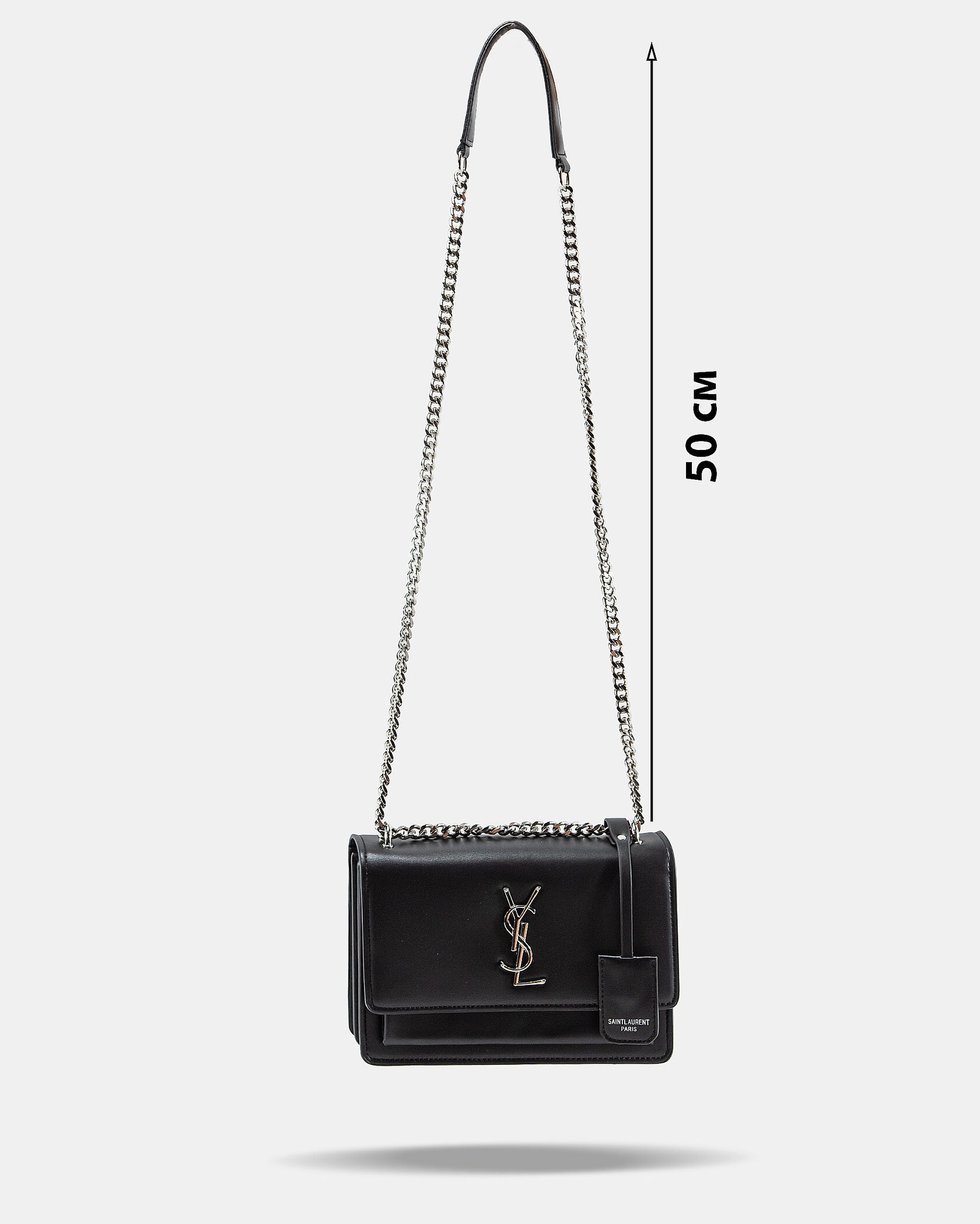 Saint Laurent Sunset Small Shoulder Bag in Black Leather with Silver Hardware - 4