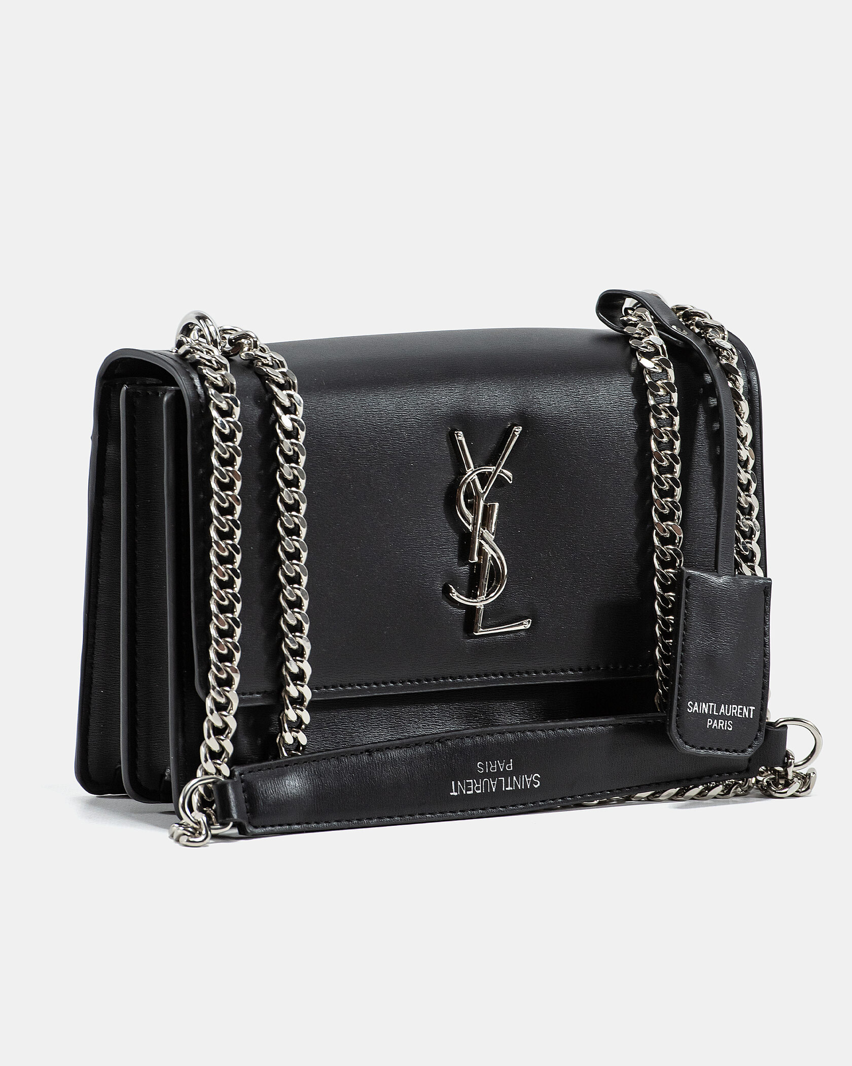 Saint Laurent Sunset Small Shoulder Bag in Black Leather with Silver Hardware - 6