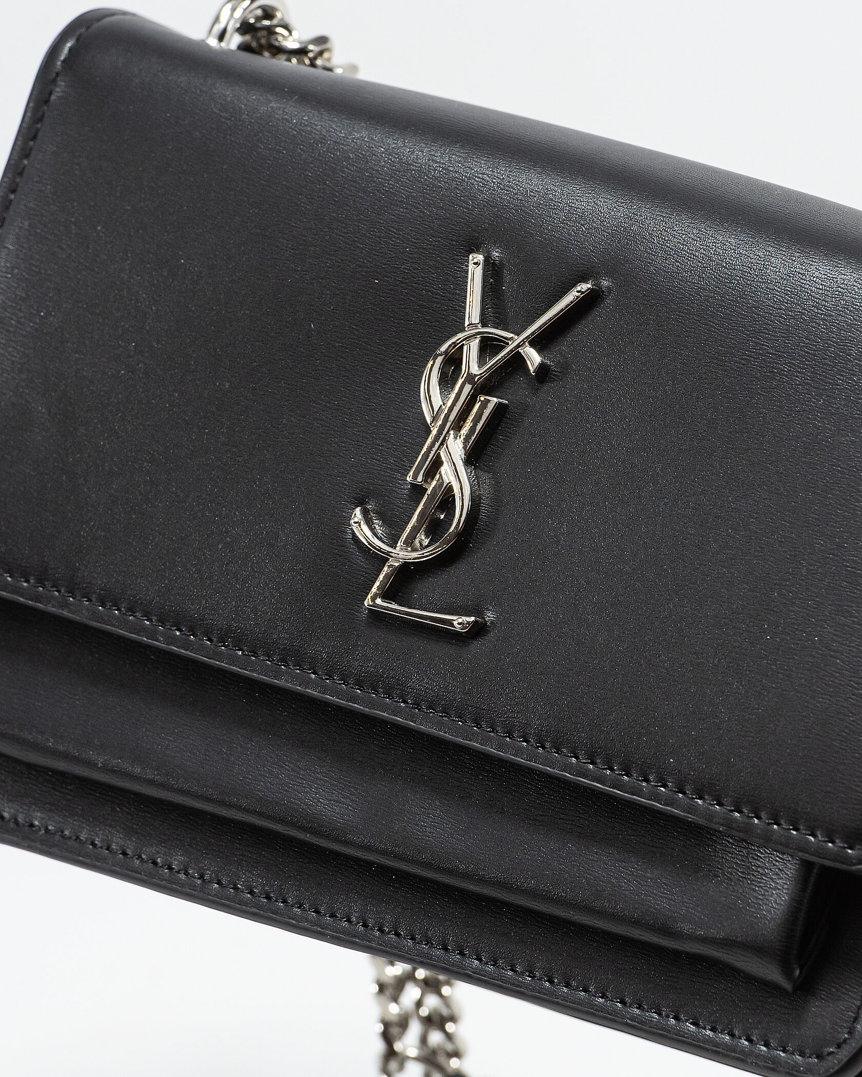 Saint Laurent Sunset Small Shoulder Bag in Black Leather with Silver Hardware - 7