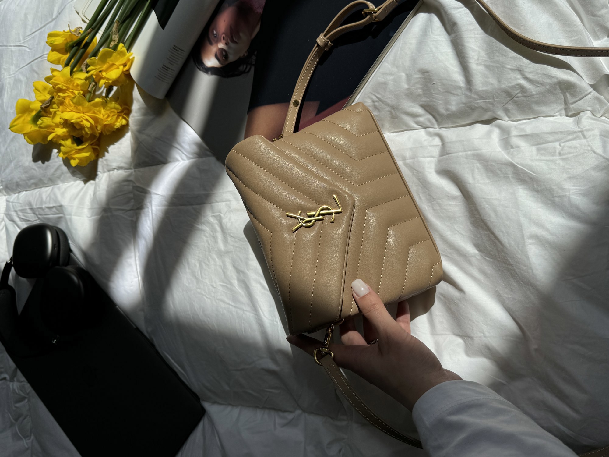 Saint Laurent Toy LouLou In Quilted Leather Beige/Gold - 7