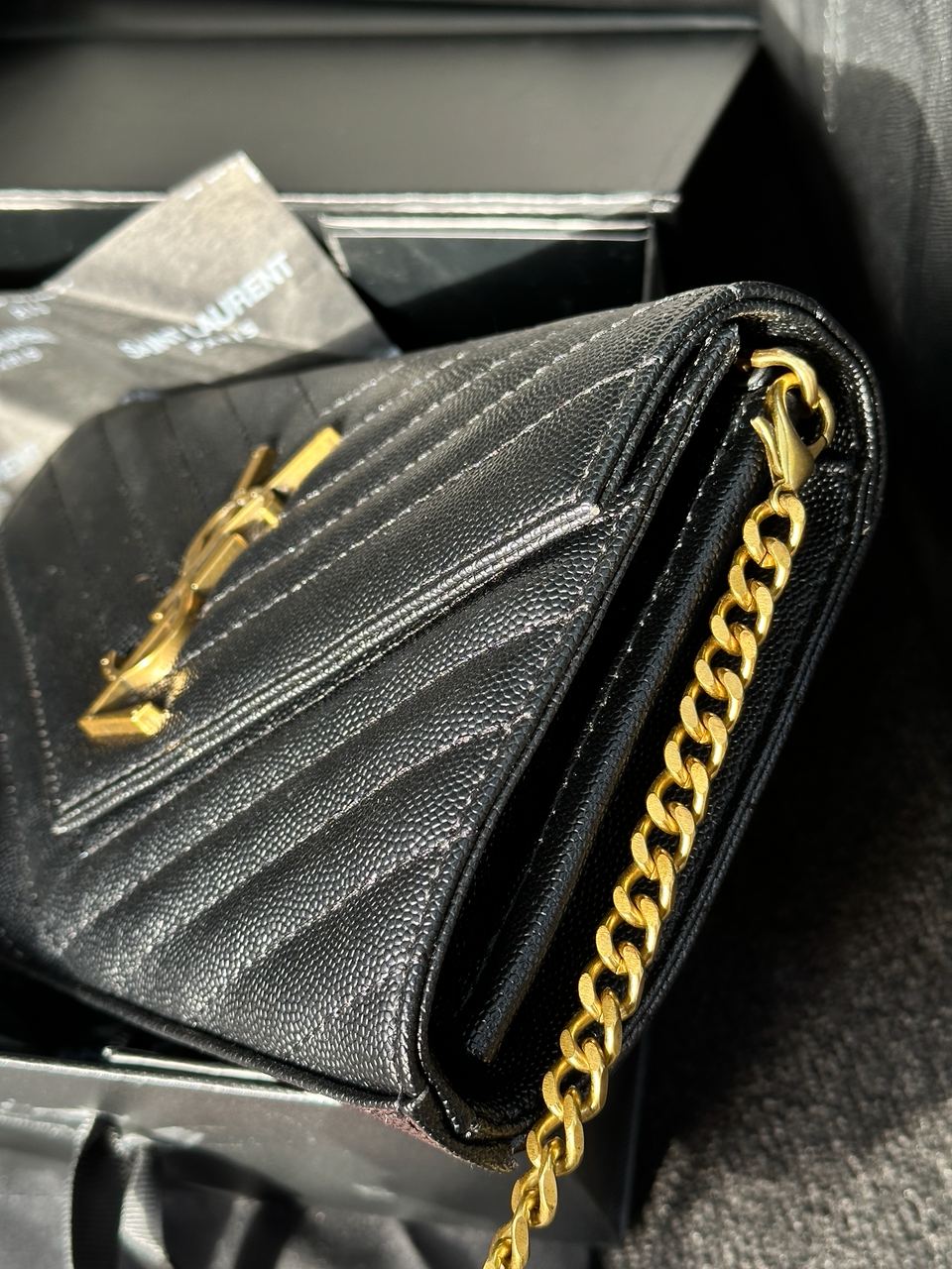 YSL Cassandre Matelasse Chain Wallet In Grain De Poudre Embossed Leather - 20