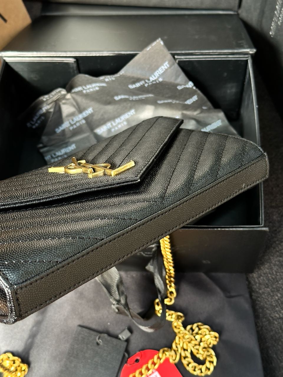 YSL Cassandre Matelasse Chain Wallet In Grain De Poudre Embossed Leather - 23