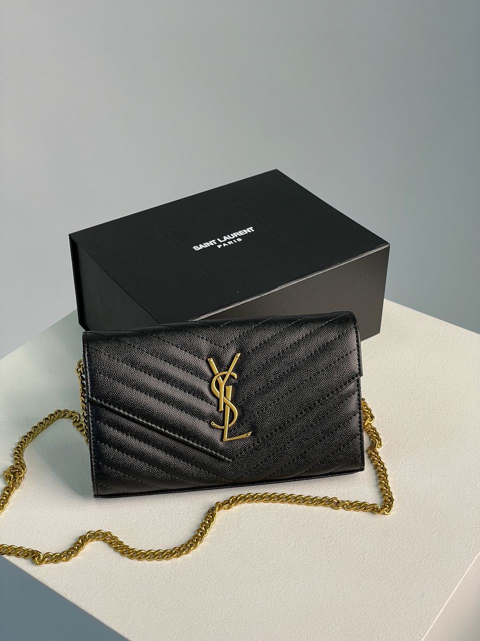 YSL Cassandre Matelasse Chain Wallet In Grain De Poudre Embossed Leather - 3