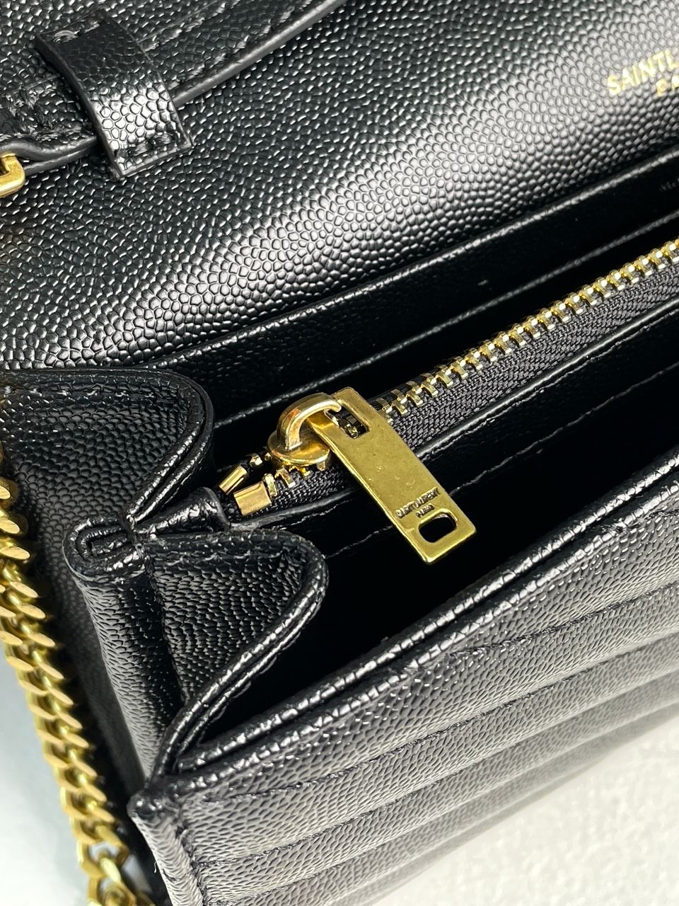 YSL Cassandre Matelasse Chain Wallet In Grain De Poudre Embossed Leather - 30