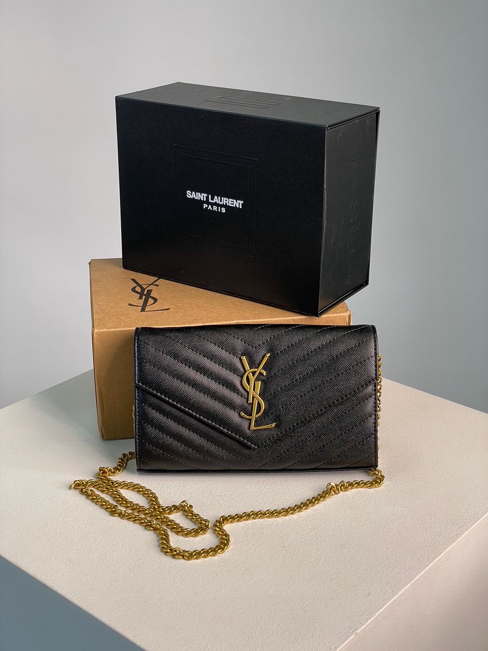 YSL Cassandre Matelasse Chain Wallet In Grain De Poudre Embossed Leather - 4