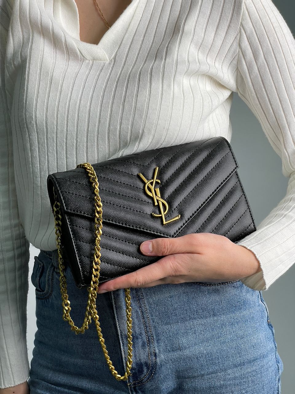 YSL Cassandre Matelasse Chain Wallet In Grain De Poudre Embossed Leather - 8