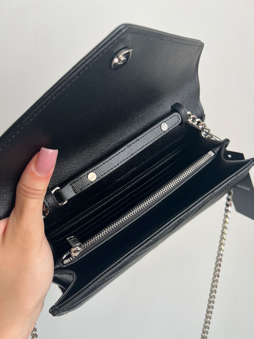 YSL Cassandre Matelasse Chain Wallet In Grain De Poudre Embossed Leather - 10