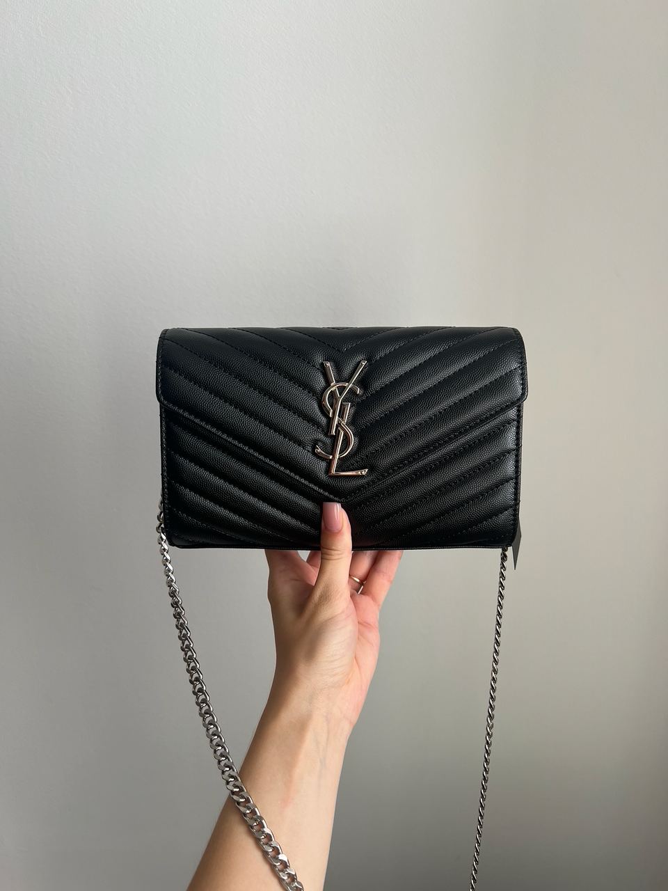 YSL Cassandre Matelasse Chain Wallet In Grain De Poudre Embossed Leather - 2