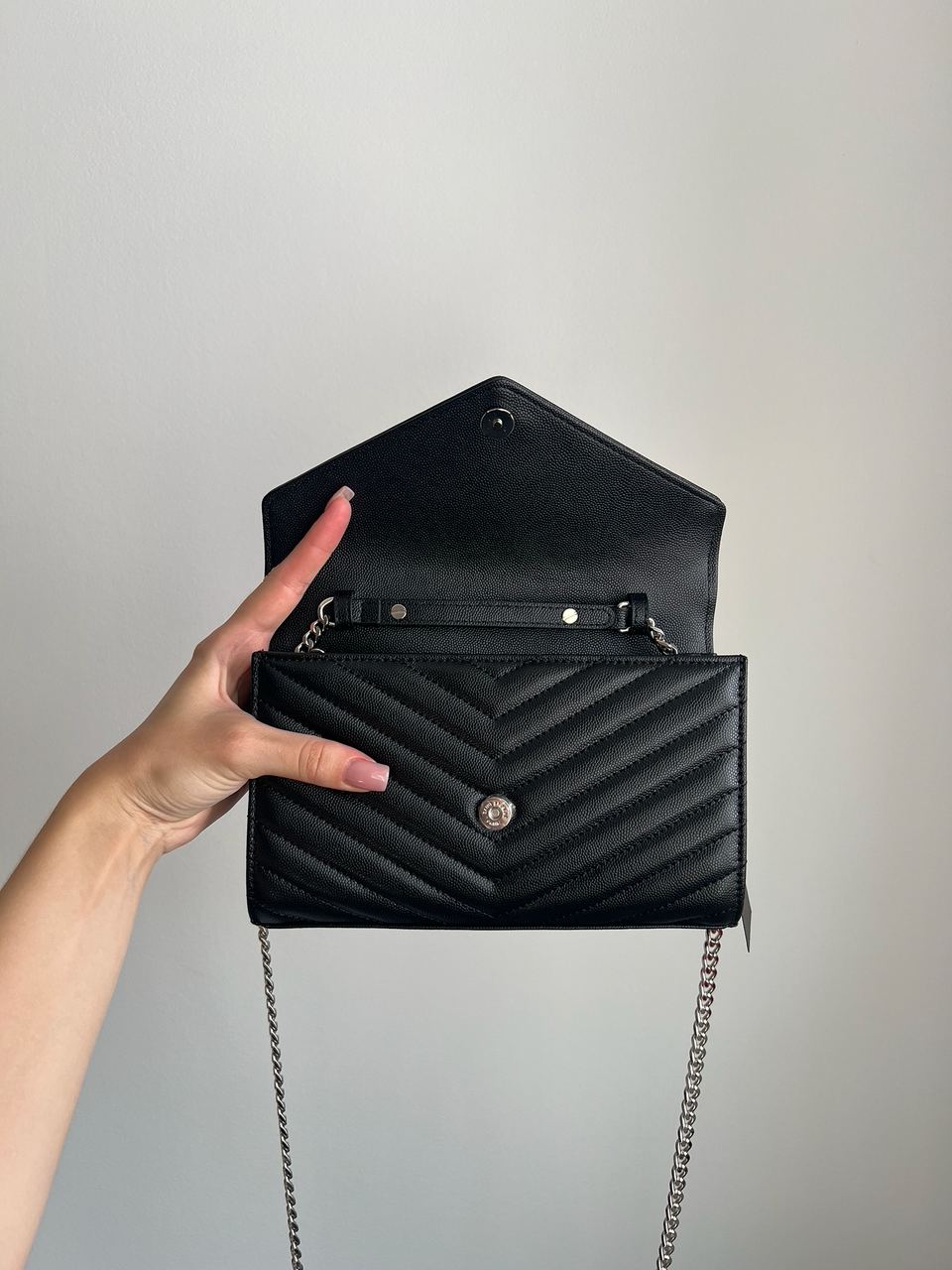 YSL Cassandre Matelasse Chain Wallet In Grain De Poudre Embossed Leather - 8