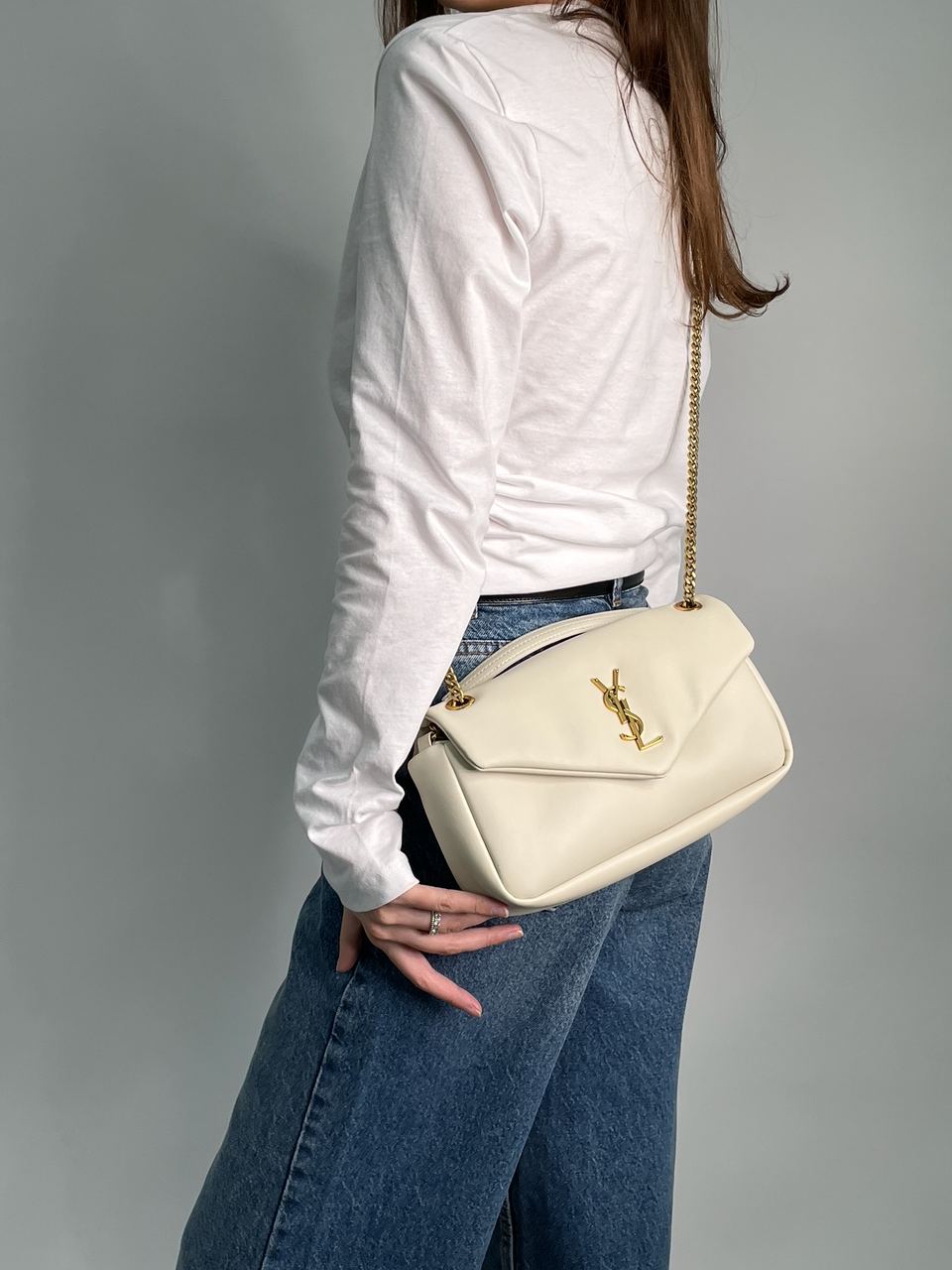 Yves Saint Laurent Calypso In Plunged Lambskin White - 5