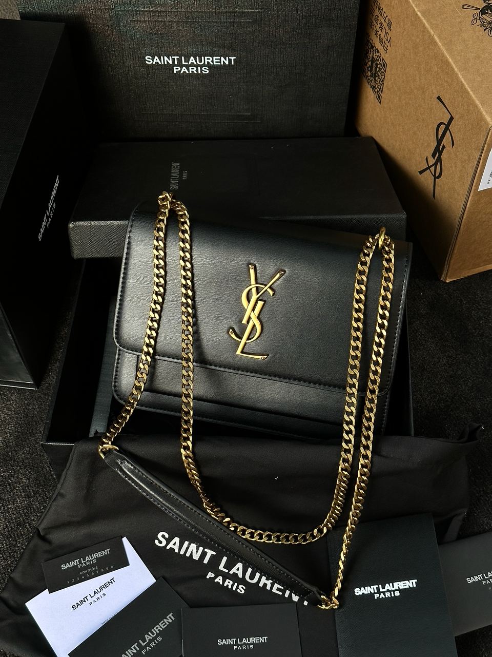 Yves Saint Laurent Medium Sunset in Smooth Leather Black/Gold - 2