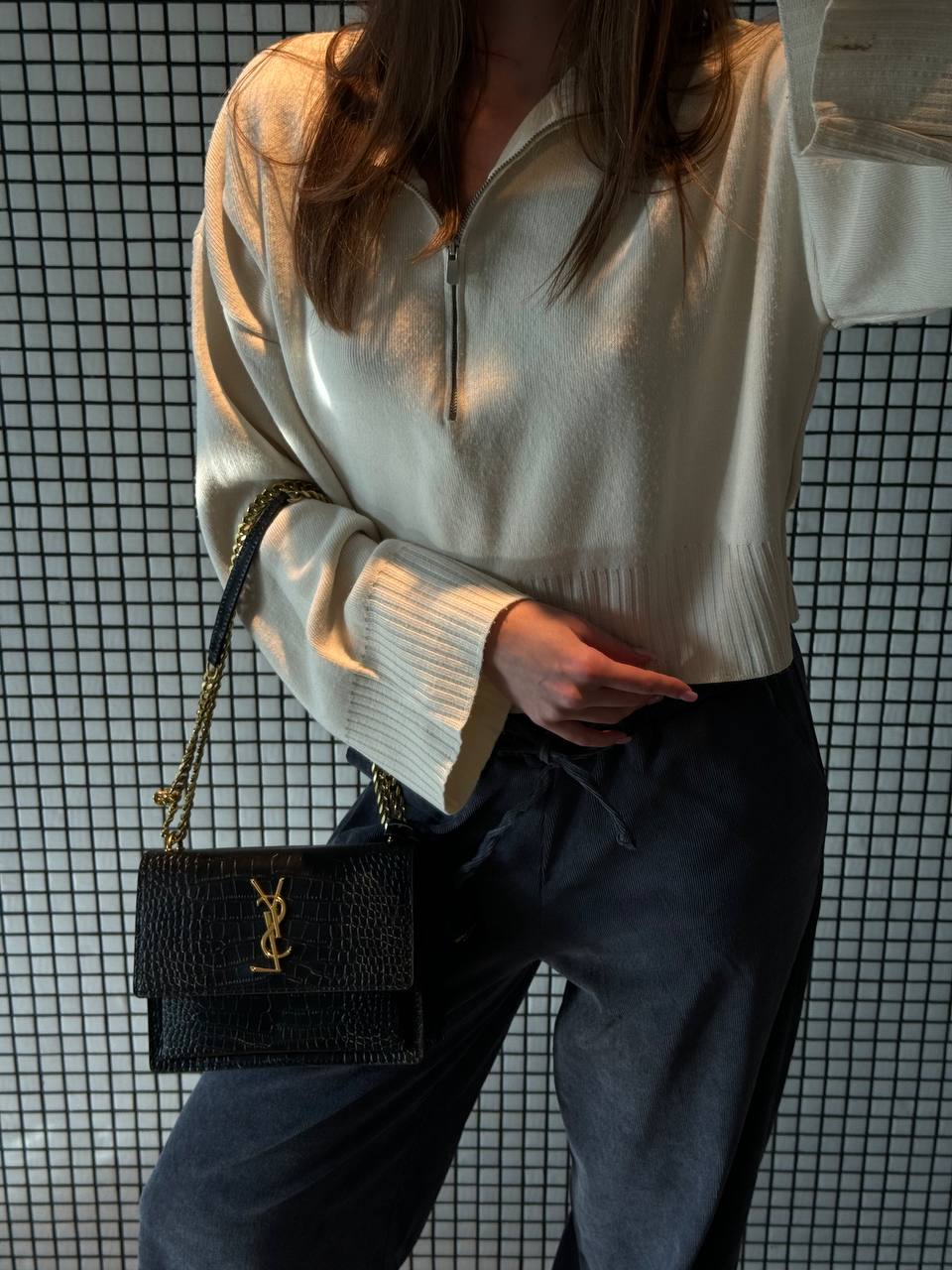 Yves Saint Laurent Medium Sunset in Smooth Leather Black/Silver - 5