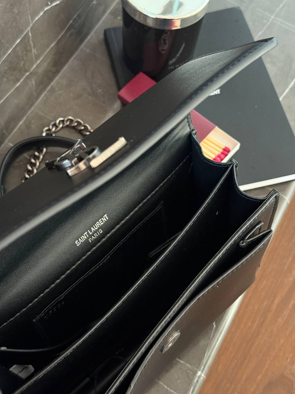 Yves Saint Laurent Medium Sunset in Smooth Leather Black/Silver - 12