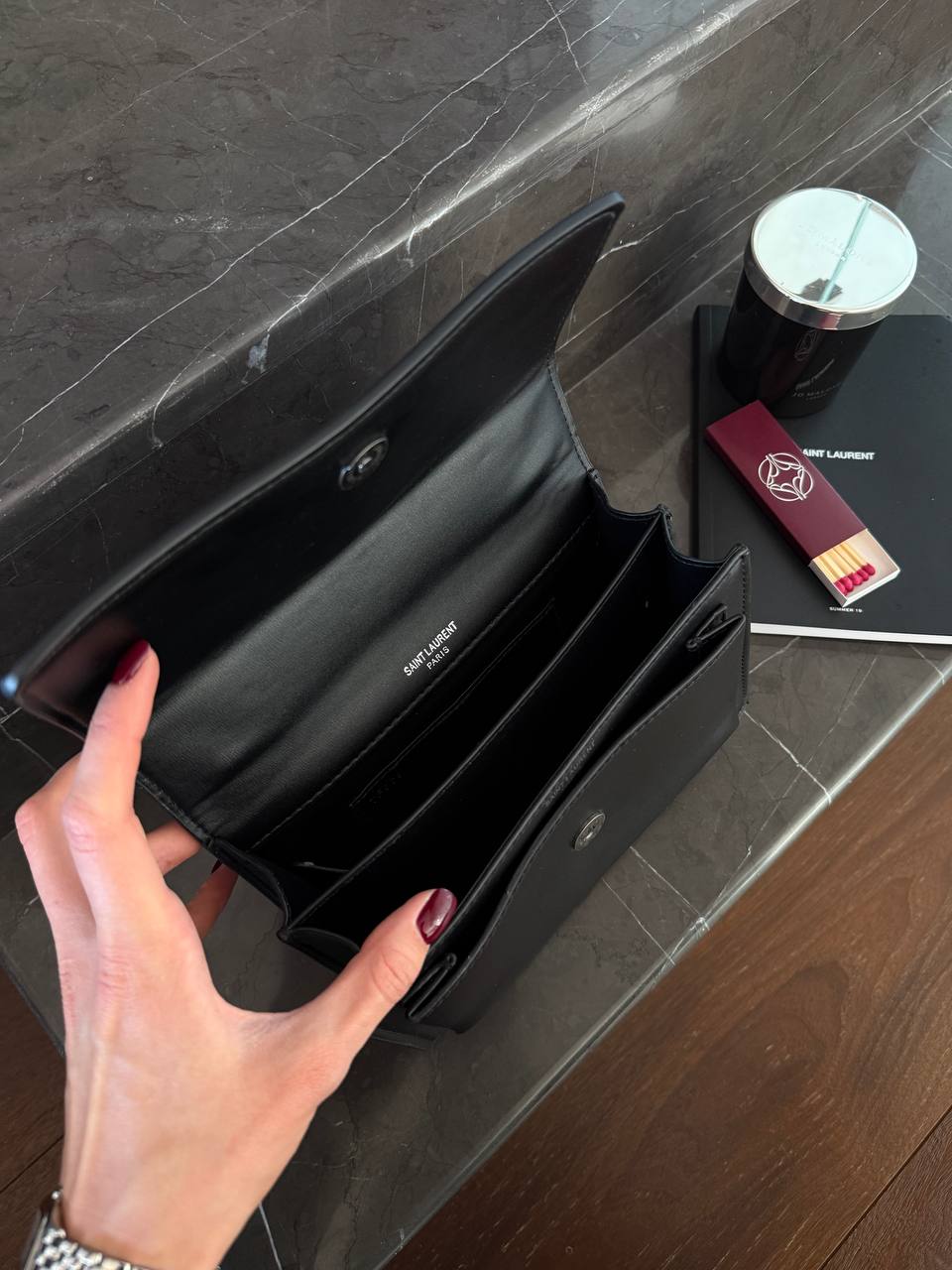 Yves Saint Laurent Medium Sunset in Smooth Leather Black/Silver - 16