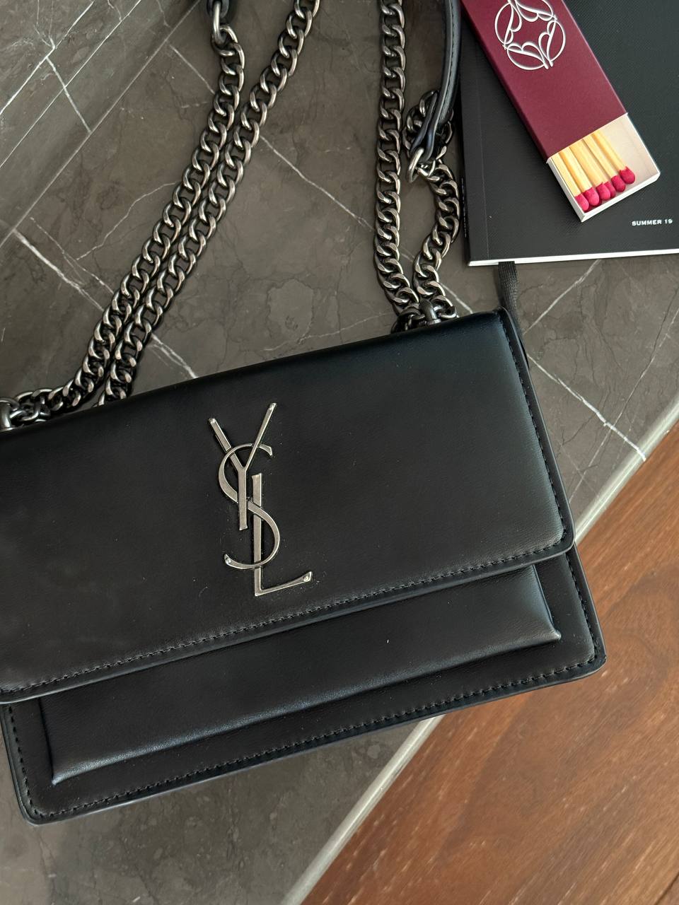 Yves Saint Laurent Medium Sunset in Smooth Leather Black/Silver - 4