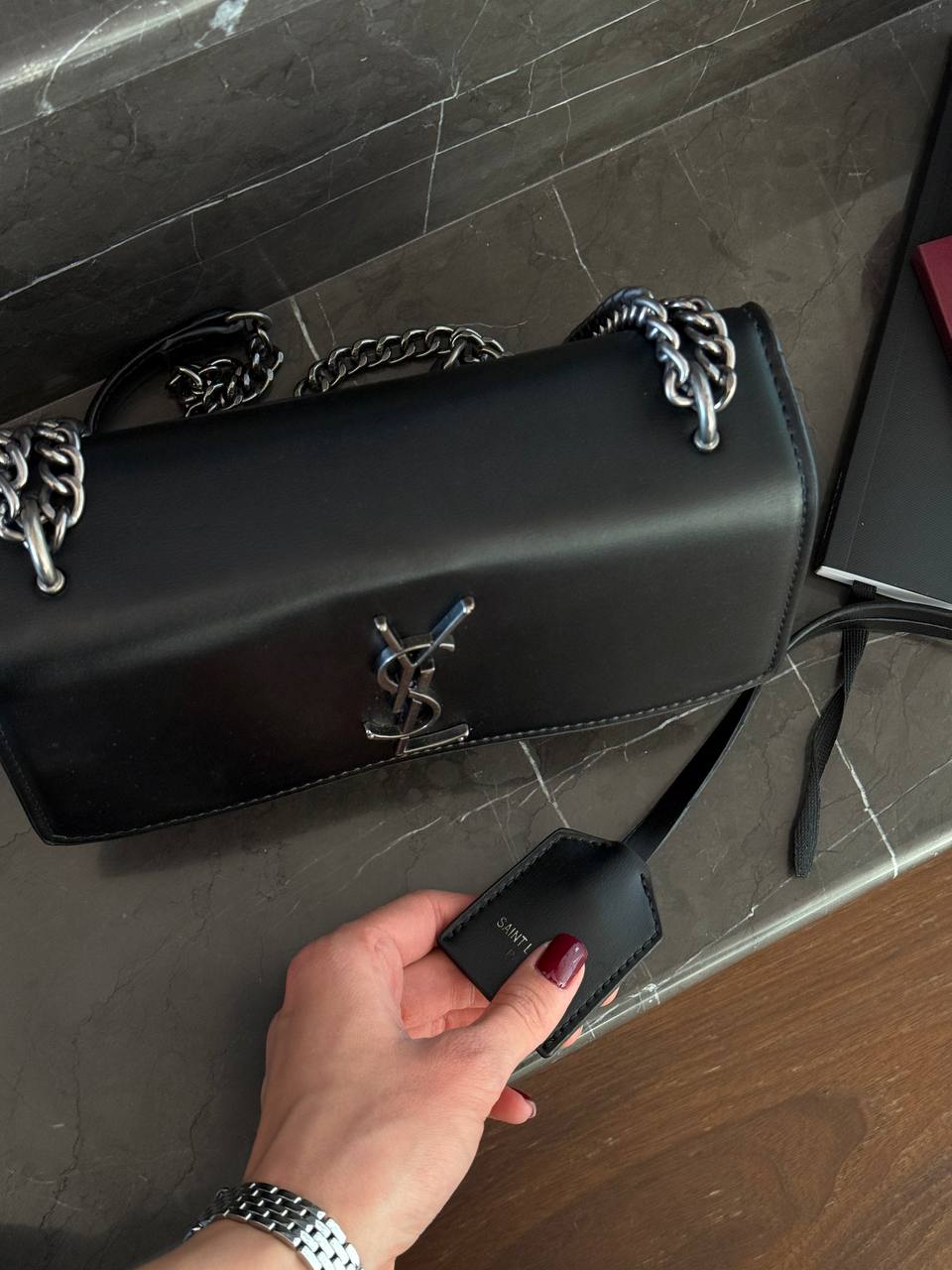 Yves Saint Laurent Medium Sunset in Smooth Leather Black/Silver - 6