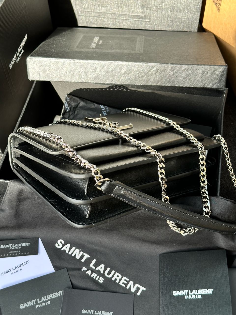 Yves Saint Laurent Medium Sunset in Smooth Leather Black/Silver - 14