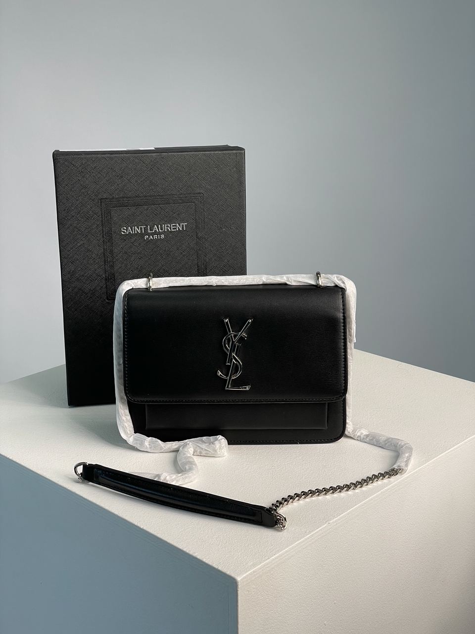 Yves Saint Laurent Medium Sunset in Smooth Leather Black/Silver - 3