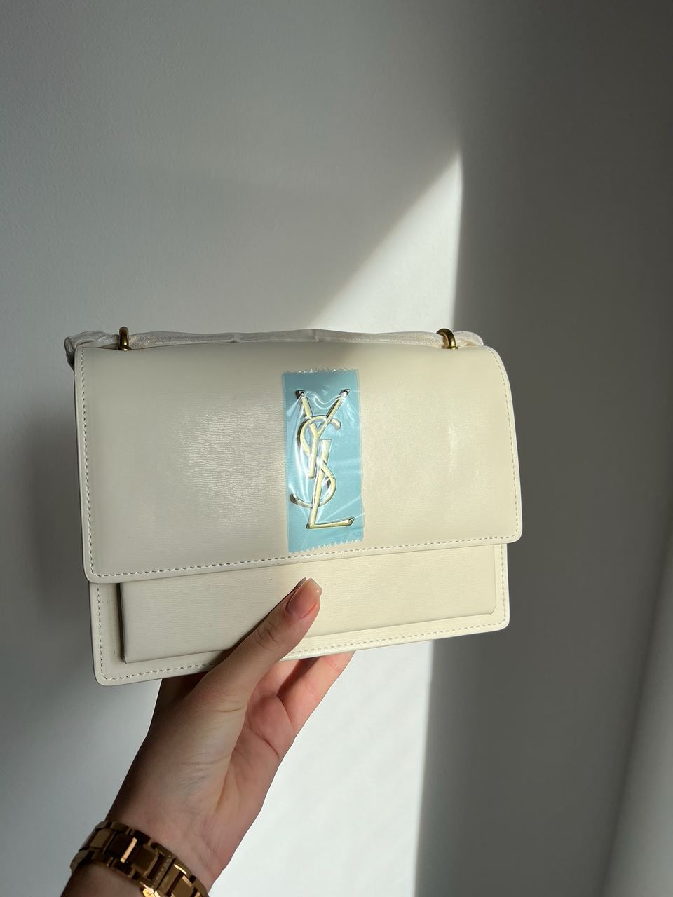 Yves Saint Laurent Medium Sunset in Smooth Leather Cream/Gold - 14