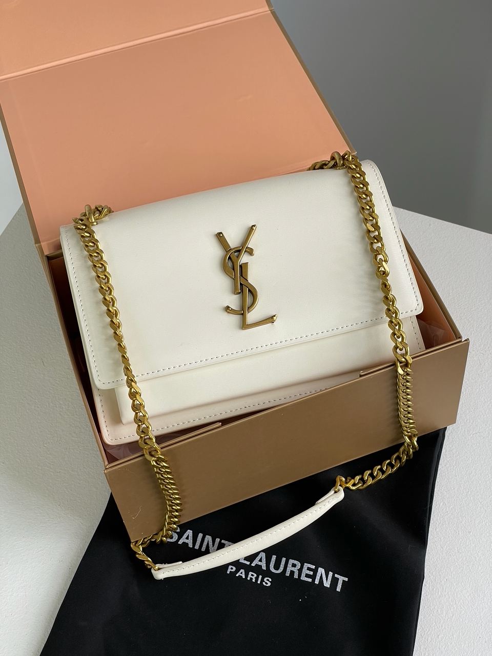 Yves Saint Laurent Medium Sunset in Smooth Leather Cream/Gold - 2